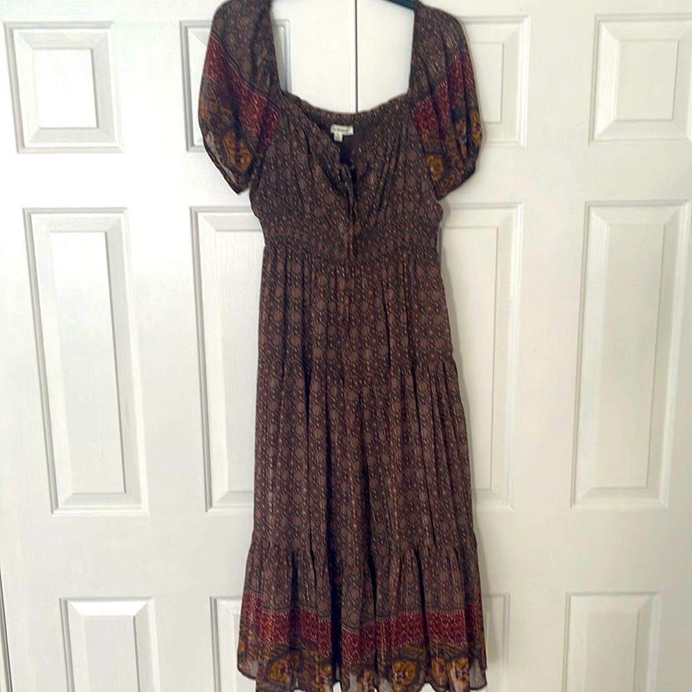 VICI | Harvest Moon Printed Tiered Puff Sleeve Midi Dress